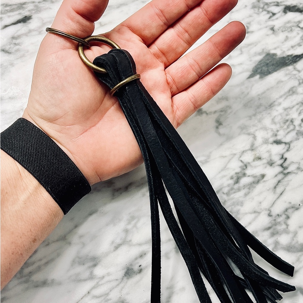 leather tassel keychain, leather flogger style, genuine leather, purse charm